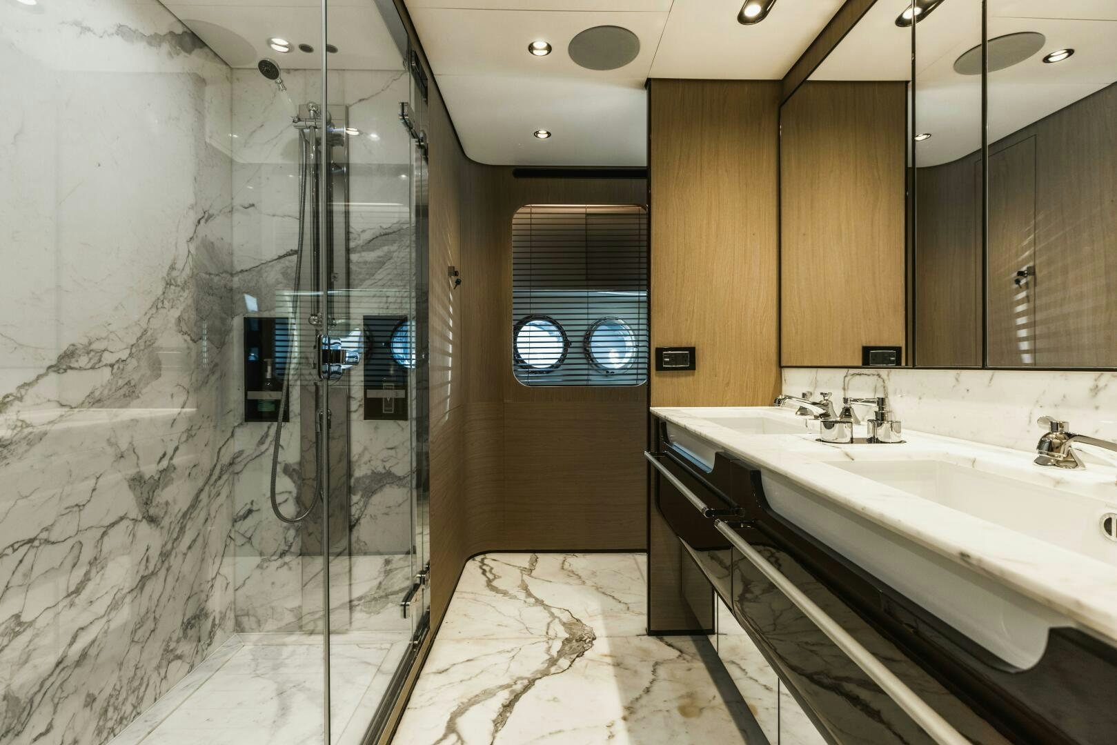 a bathroom with a large shower aboard MAJESTIC MOMENTS Yacht for Sale