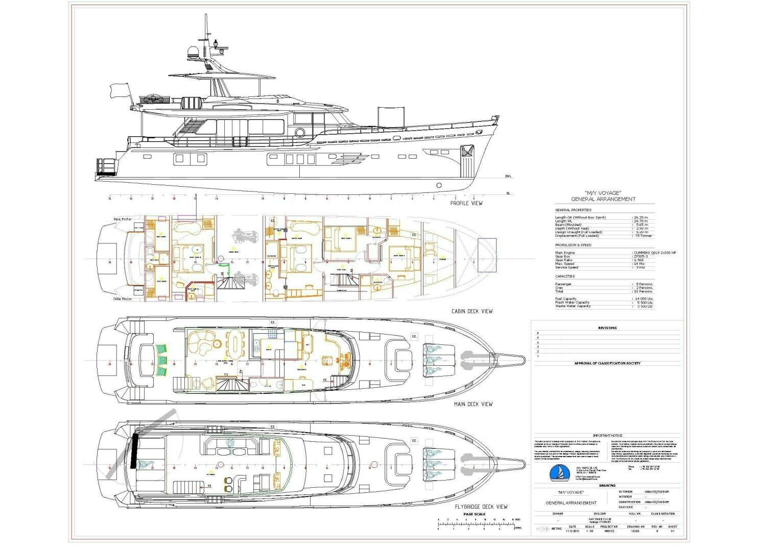 diagram, engineering drawing aboard VOYAGE ONE Yacht for Charter