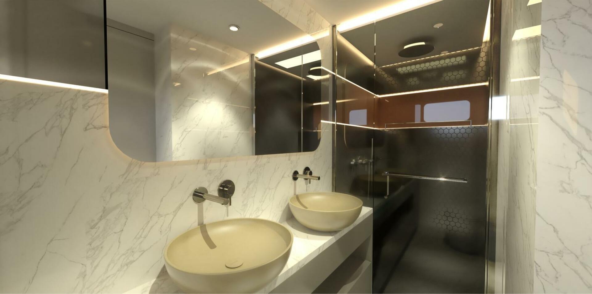 a couple of sinks in a bathroom aboard VOYAGE ONE Yacht for Charter