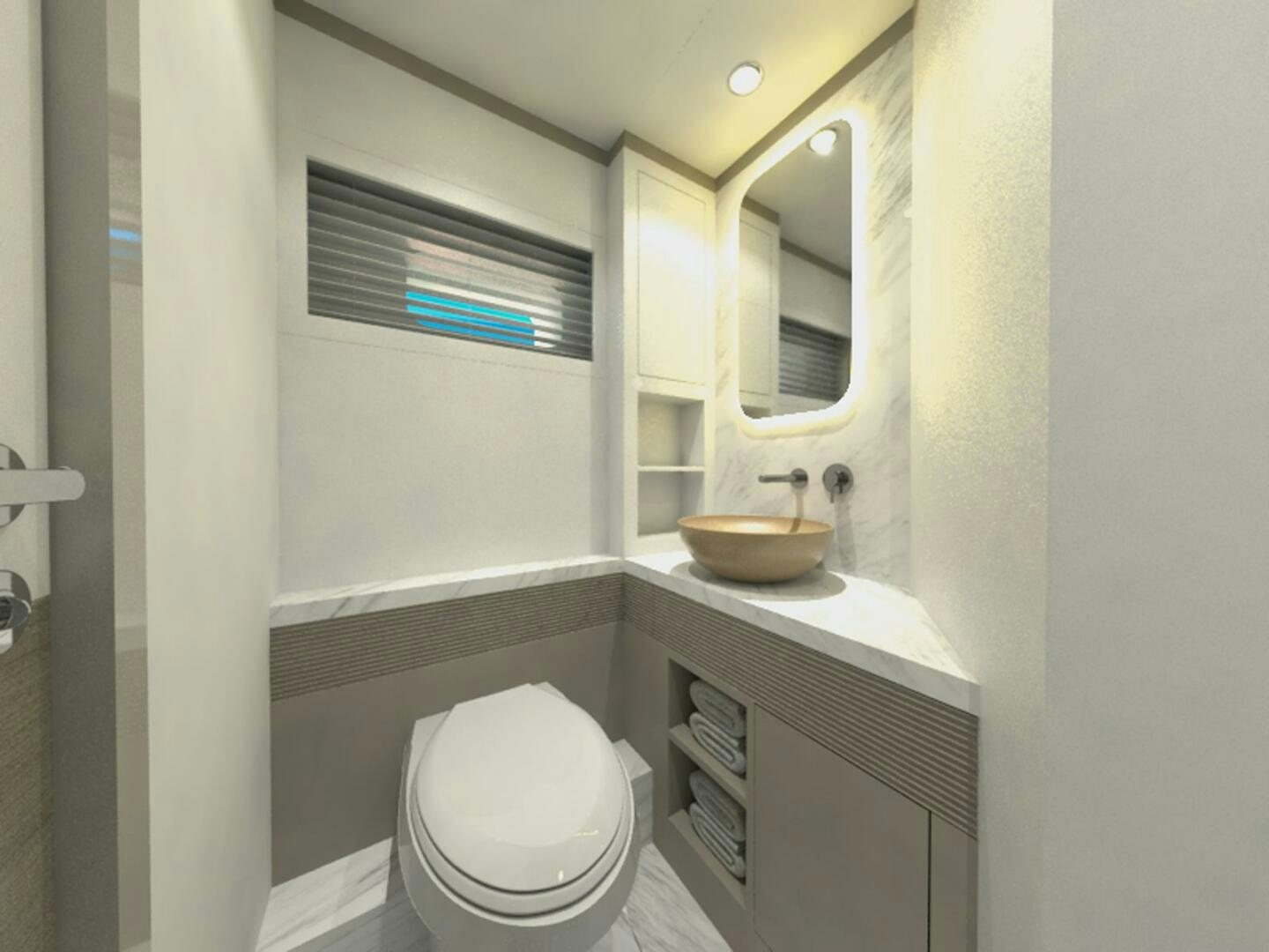 a bathroom with a toilet and a sink aboard VOYAGE ONE Yacht for Charter