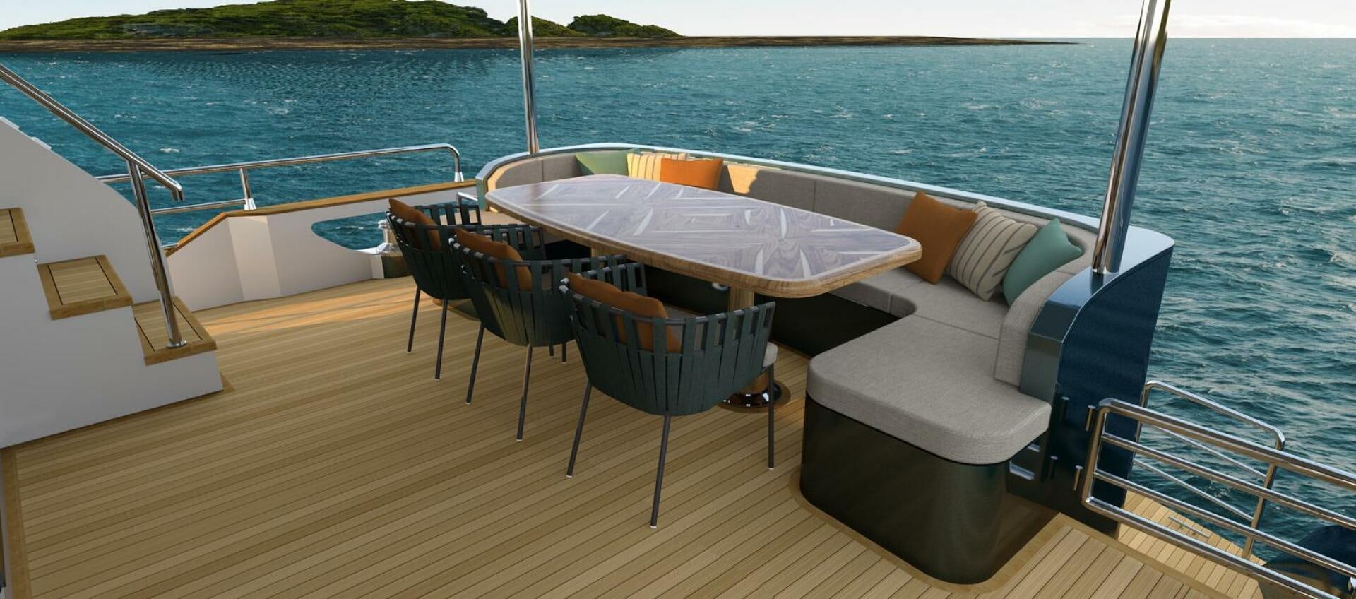 a boat and chairs on a boat aboard VOYAGE ONE Yacht for Charter