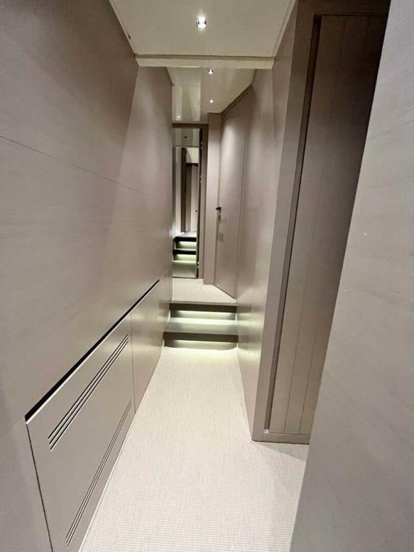 a hallway with doors aboard SIGNE Yacht for Sale