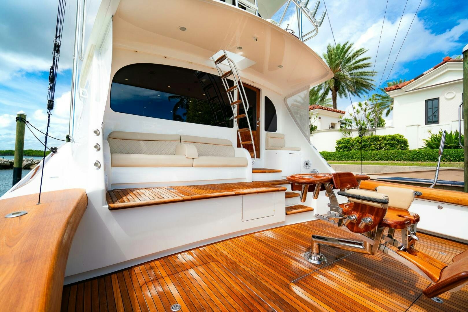 a boat on a deck aboard FRIGATE Yacht for Sale
