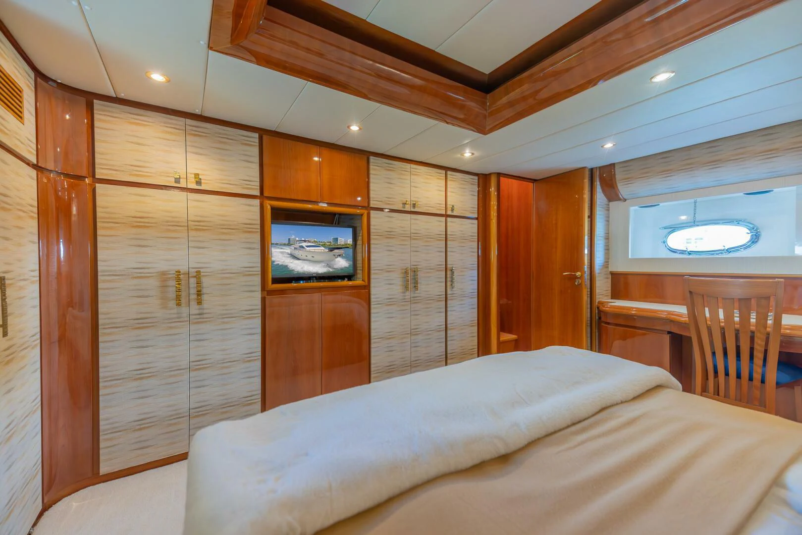 a bed in a room aboard BOULOS Yacht for Sale