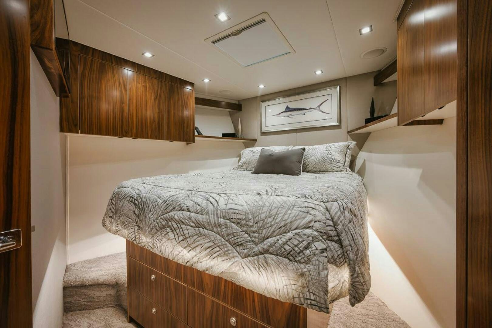 a bed in a room aboard WHIRLWIND Yacht for Sale