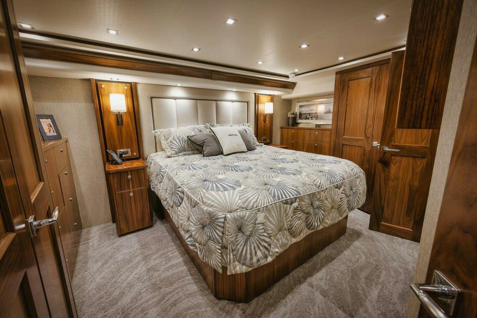 a large bedroom with a large bed aboard WHIRLWIND Yacht for Sale