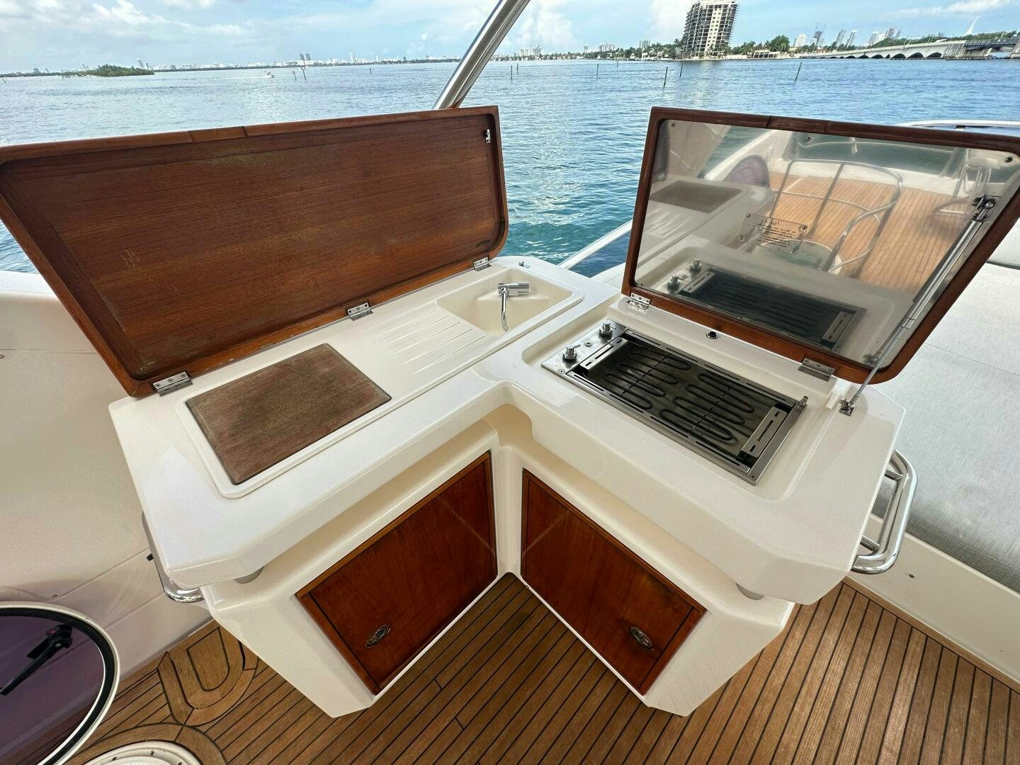 a boat with a large deck aboard SEVEN Yacht for Sale