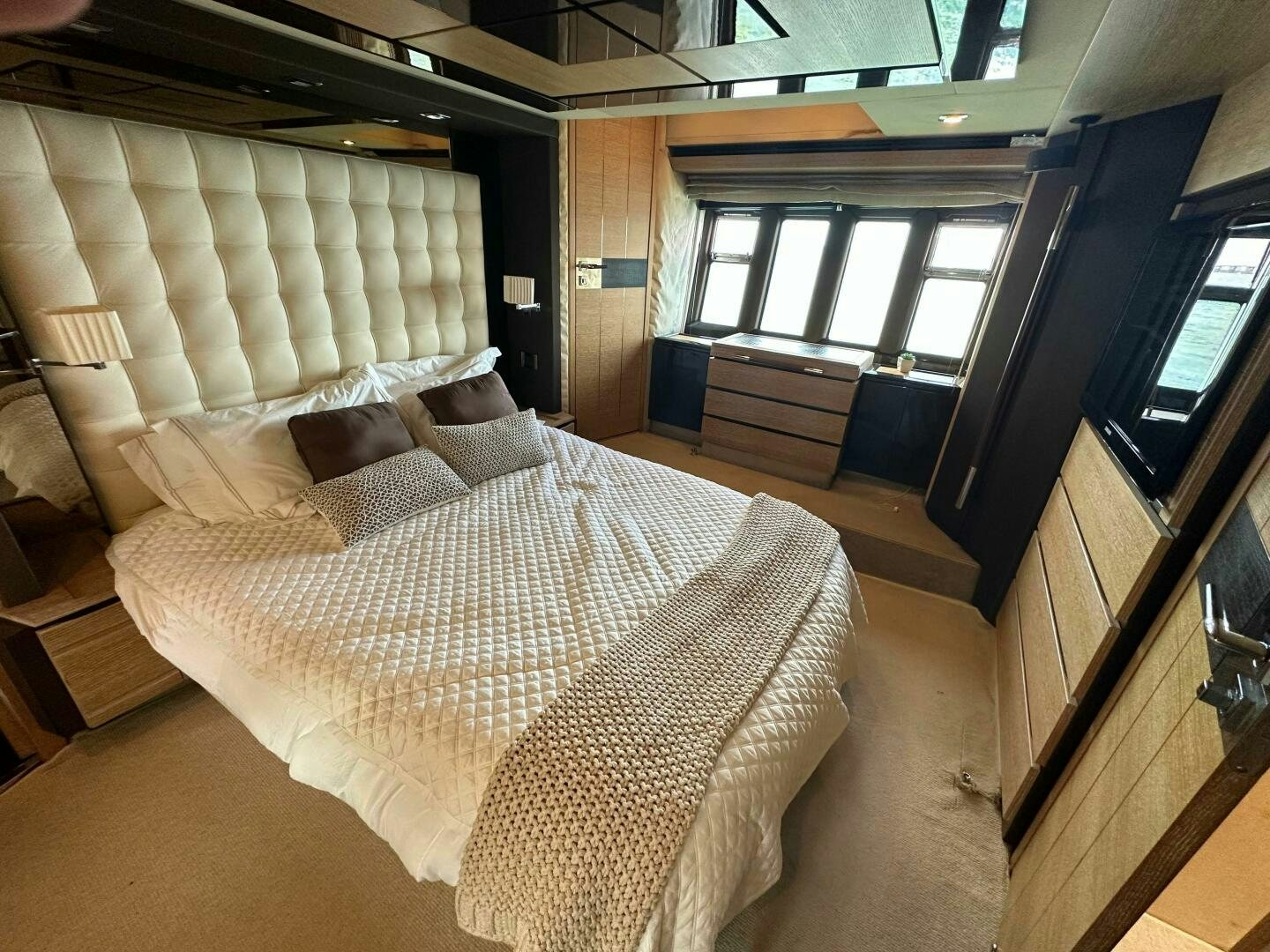 a bed in a room aboard SEVEN Yacht for Sale