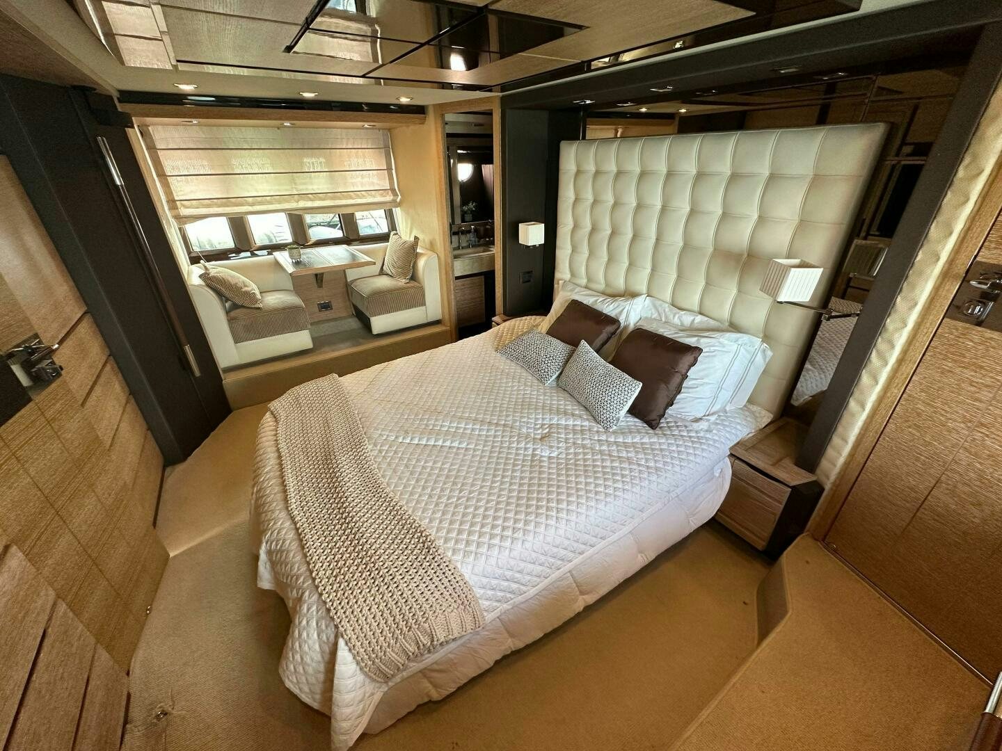 a bed in a room aboard SEVEN Yacht for Sale