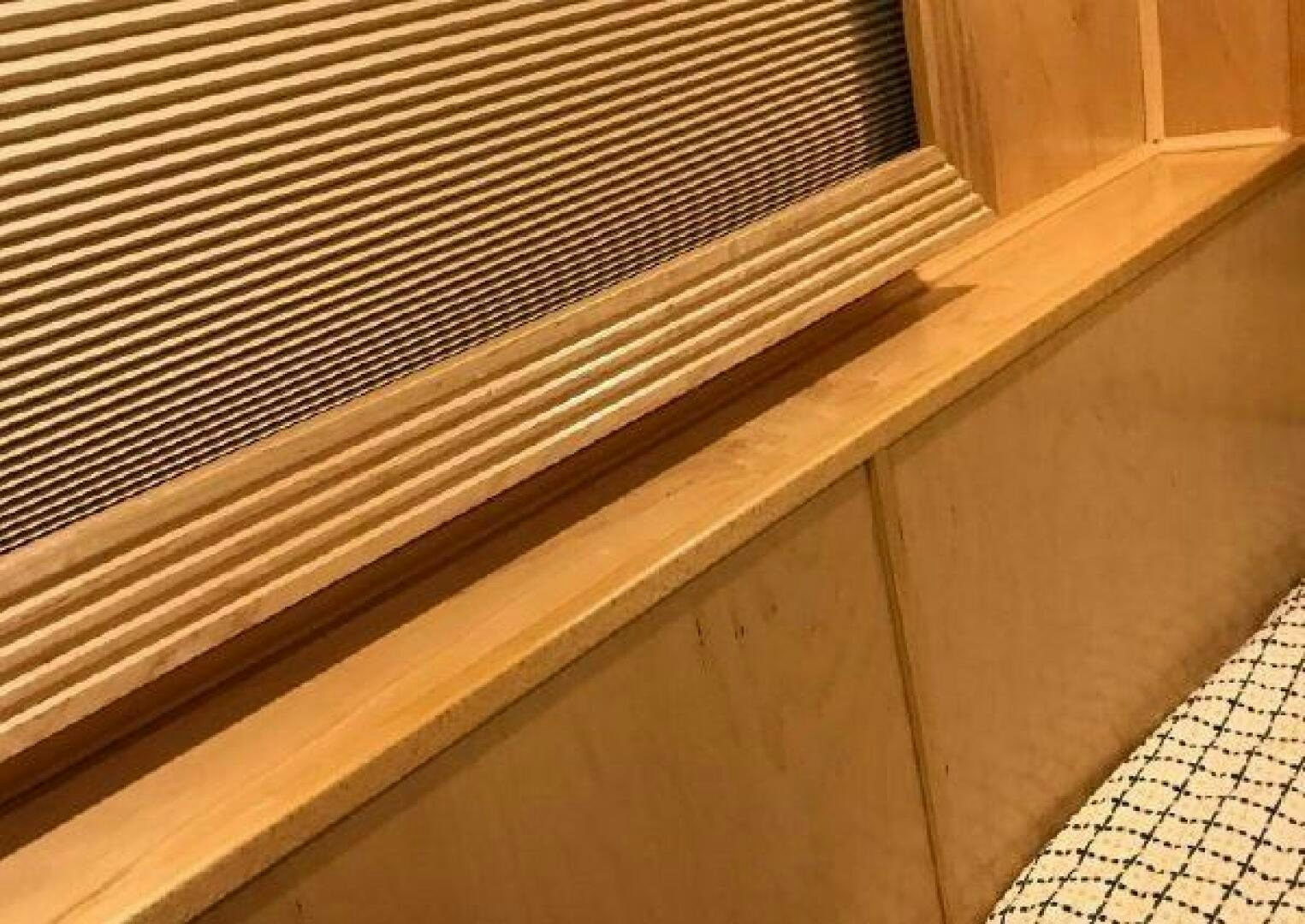 a wooden shelf with a vent aboard ST. SOMEWHERE Yacht for Sale