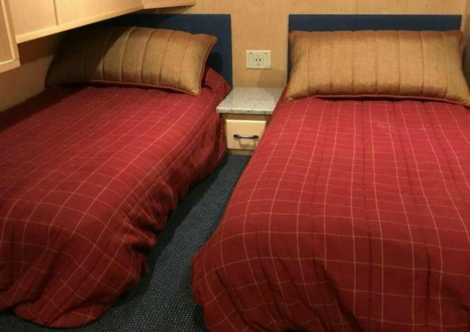 two beds in a room aboard ST. SOMEWHERE Yacht for Sale
