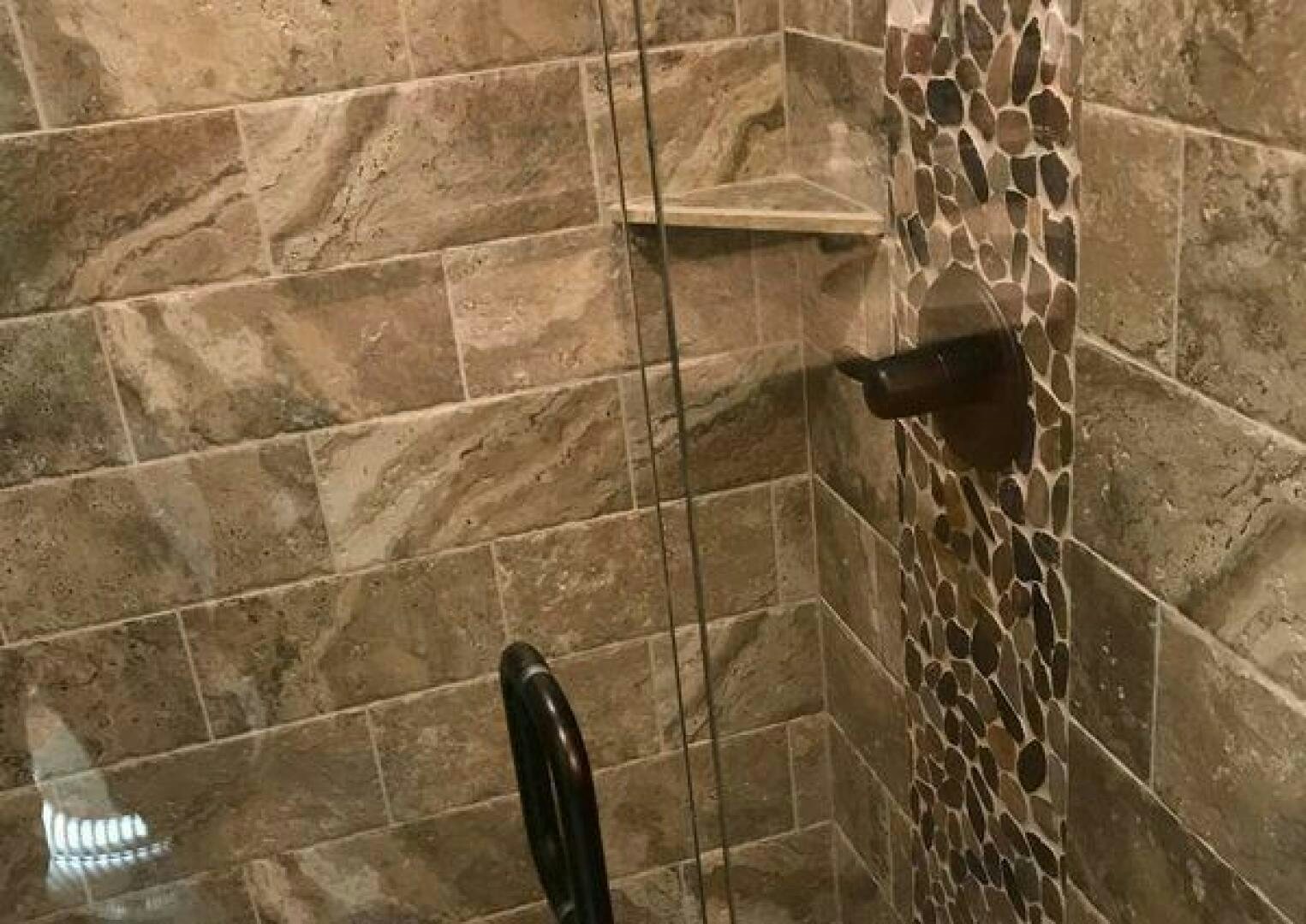 a tile bathroom with a tile floor aboard ST. SOMEWHERE Yacht for Sale