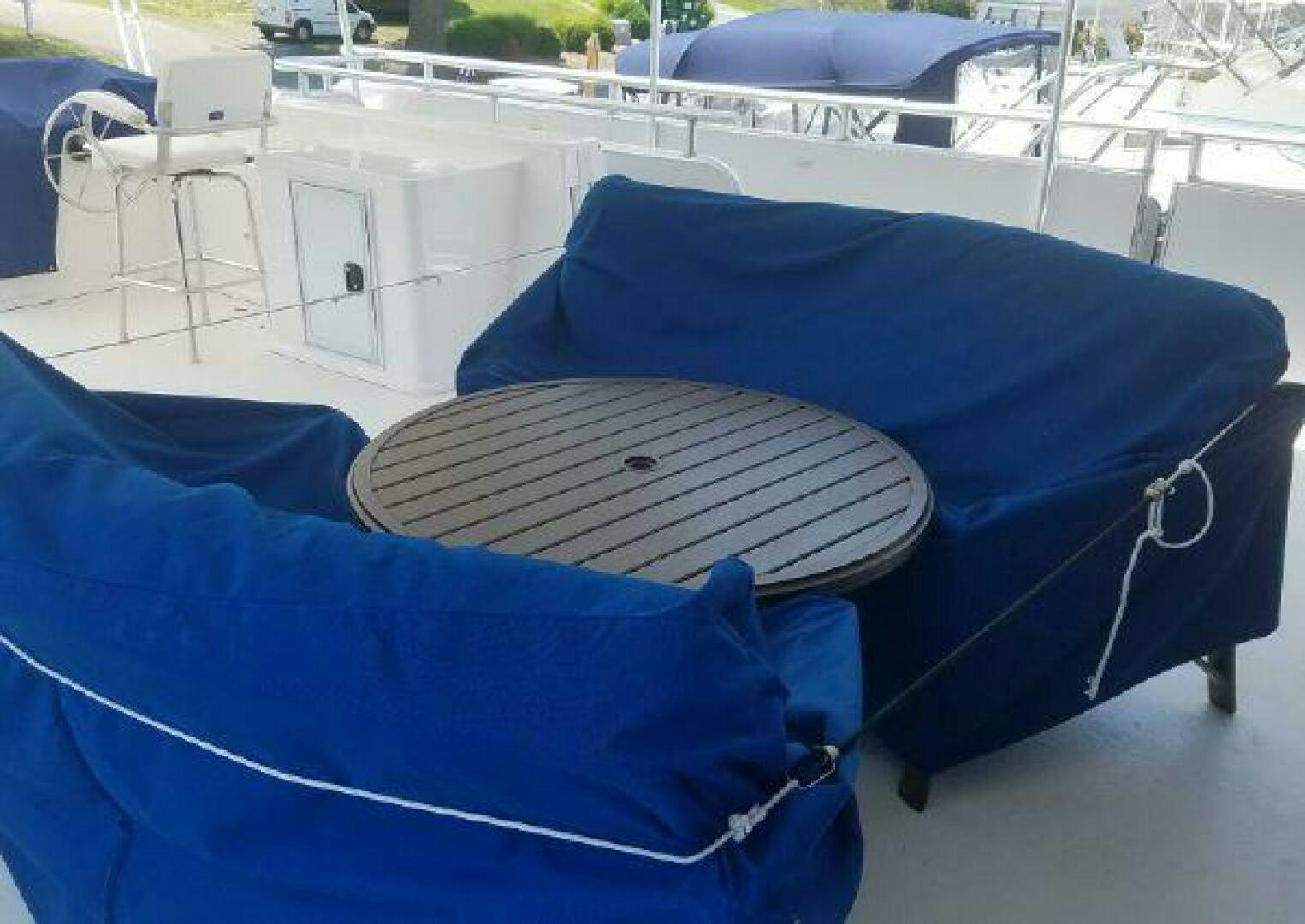 a blue blanket on a boat aboard ST. SOMEWHERE Yacht for Sale