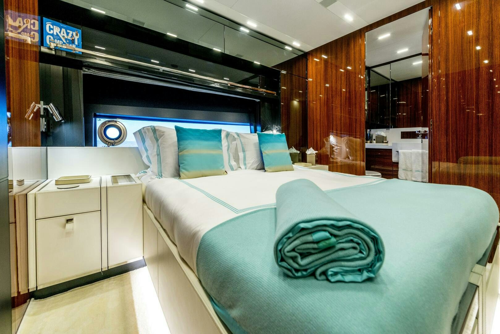 a bed in a room aboard GECUA Yacht for Sale