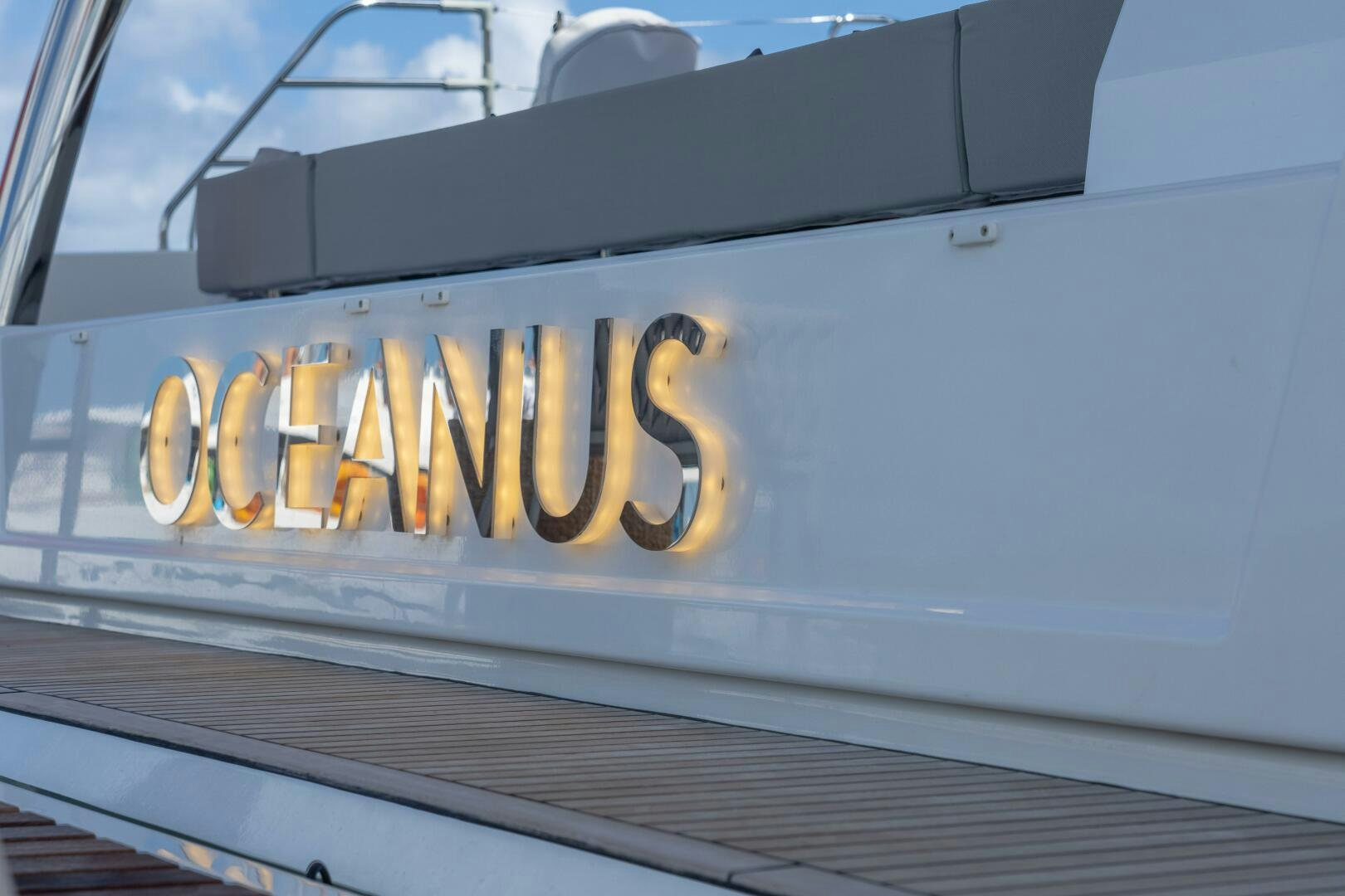 a sign on a boat aboard OCEANUS Yacht for Sale
