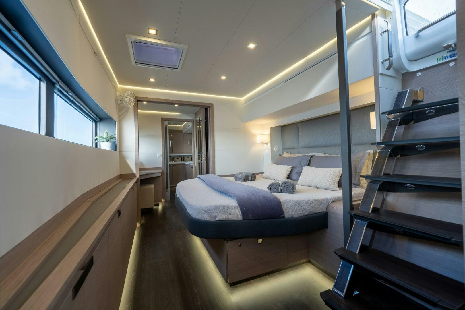 a bedroom with a bunk bed aboard OCEANUS Yacht for Sale
