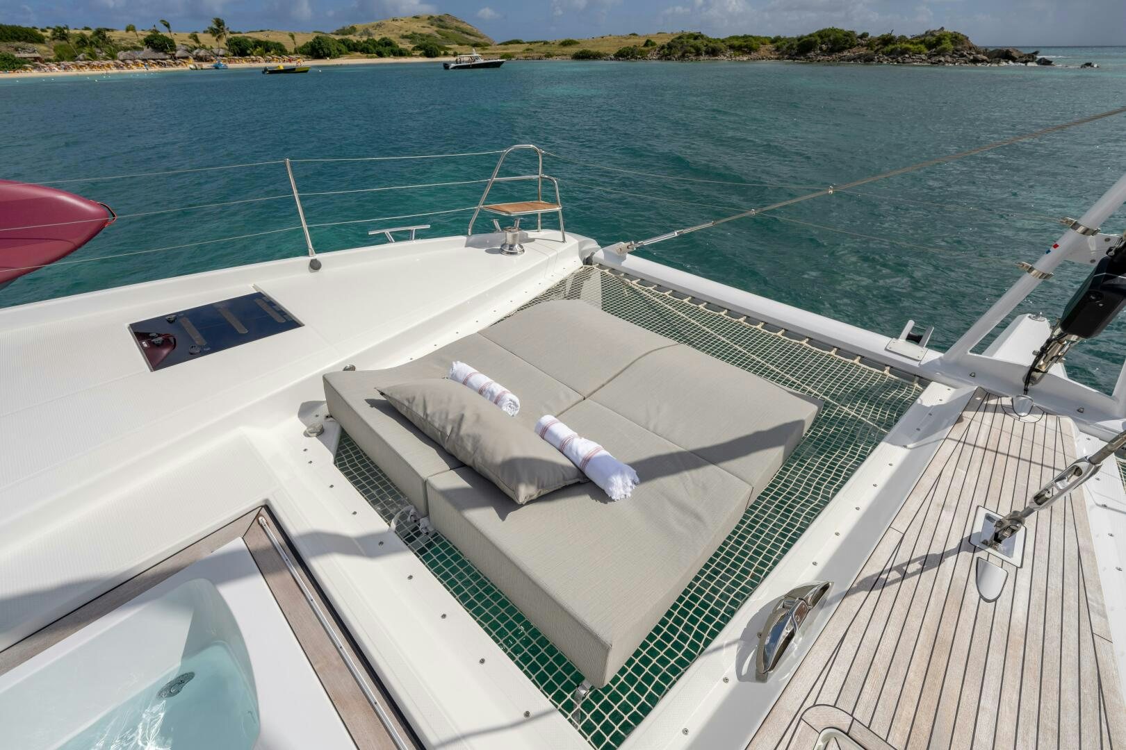 a person lying on a boat aboard OCEANUS Yacht for Sale