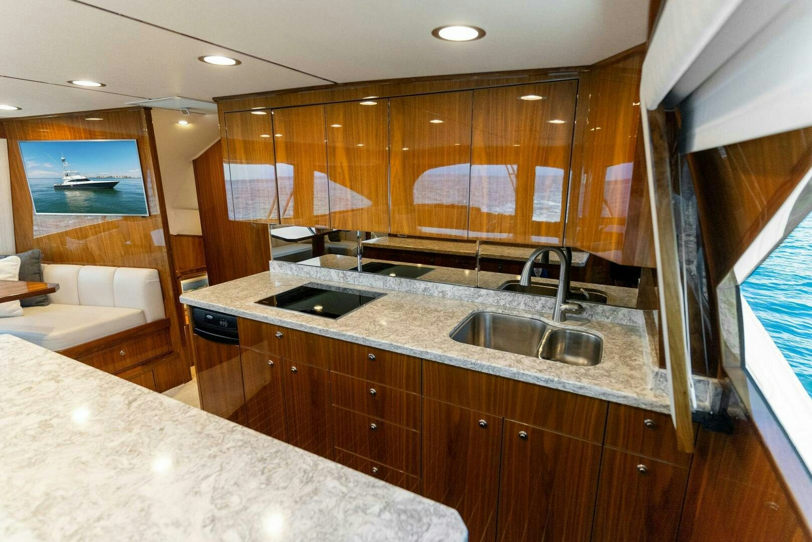a kitchen with a large countertop aboard SEA HAWK Yacht for Sale