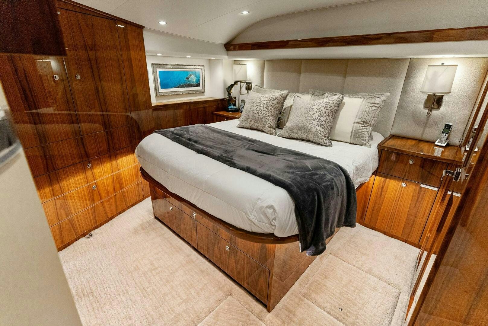 a large bed in a room aboard SEA HAWK Yacht for Sale