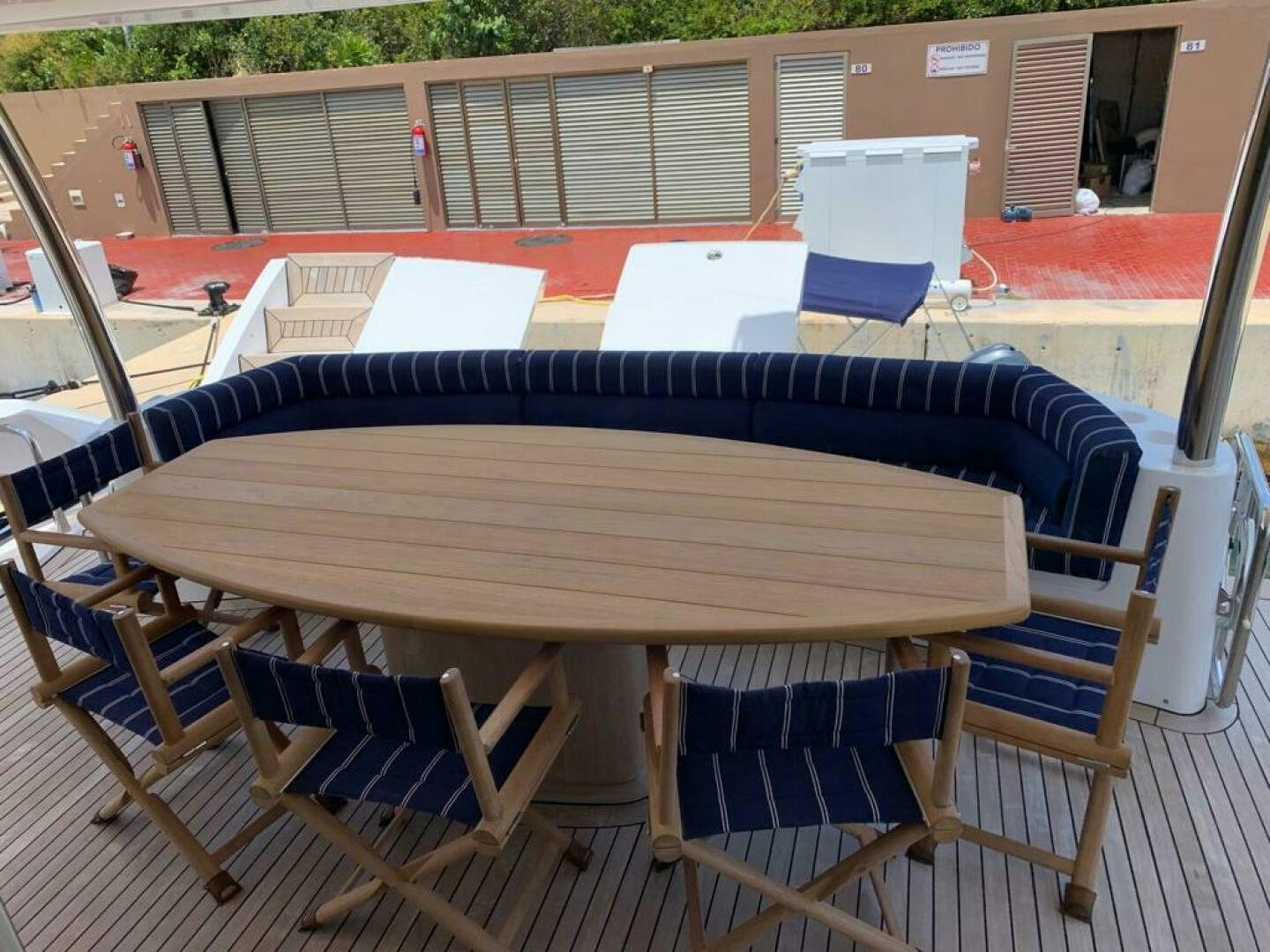 a picnic table outside aboard JULCAN II Yacht for Sale
