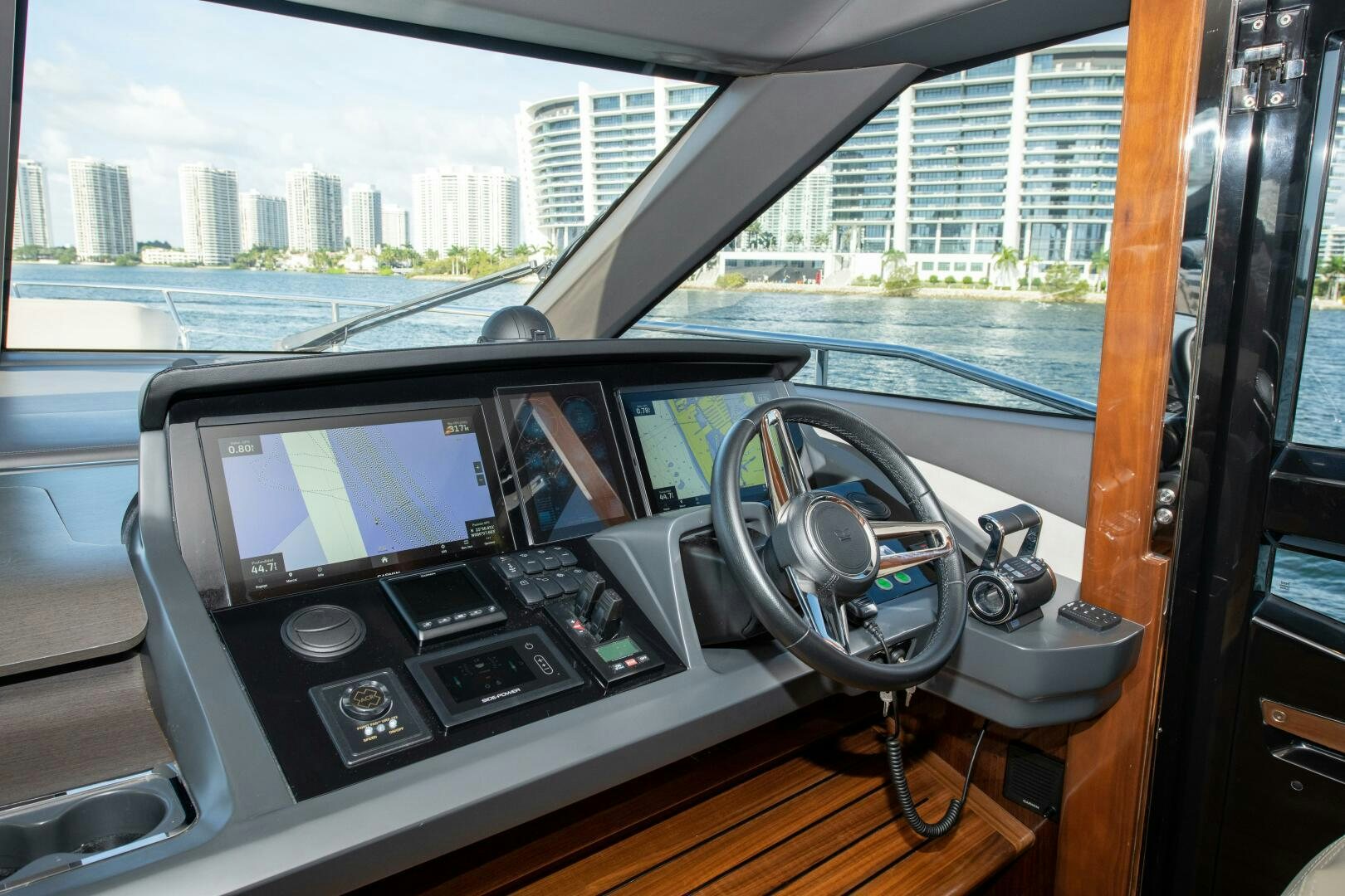 inside of a car aboard OUR ALEPH Yacht for Sale
