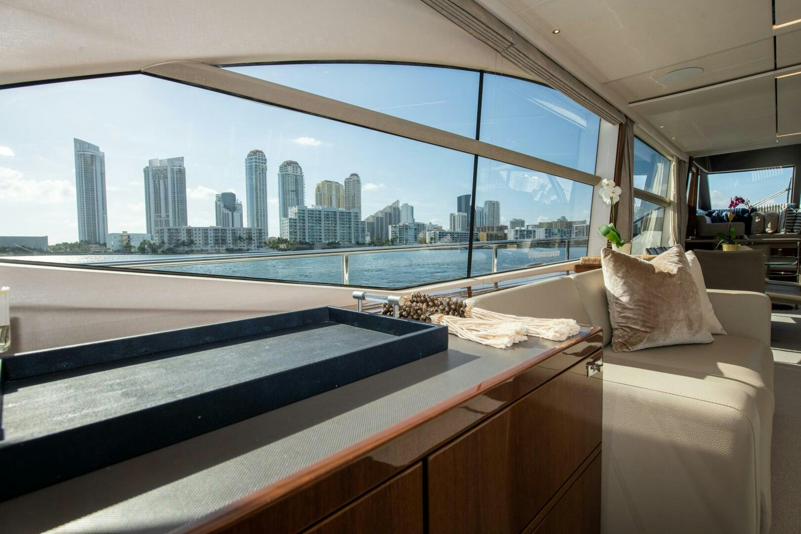 a view of a city from a boat aboard OUR ALEPH Yacht for Sale