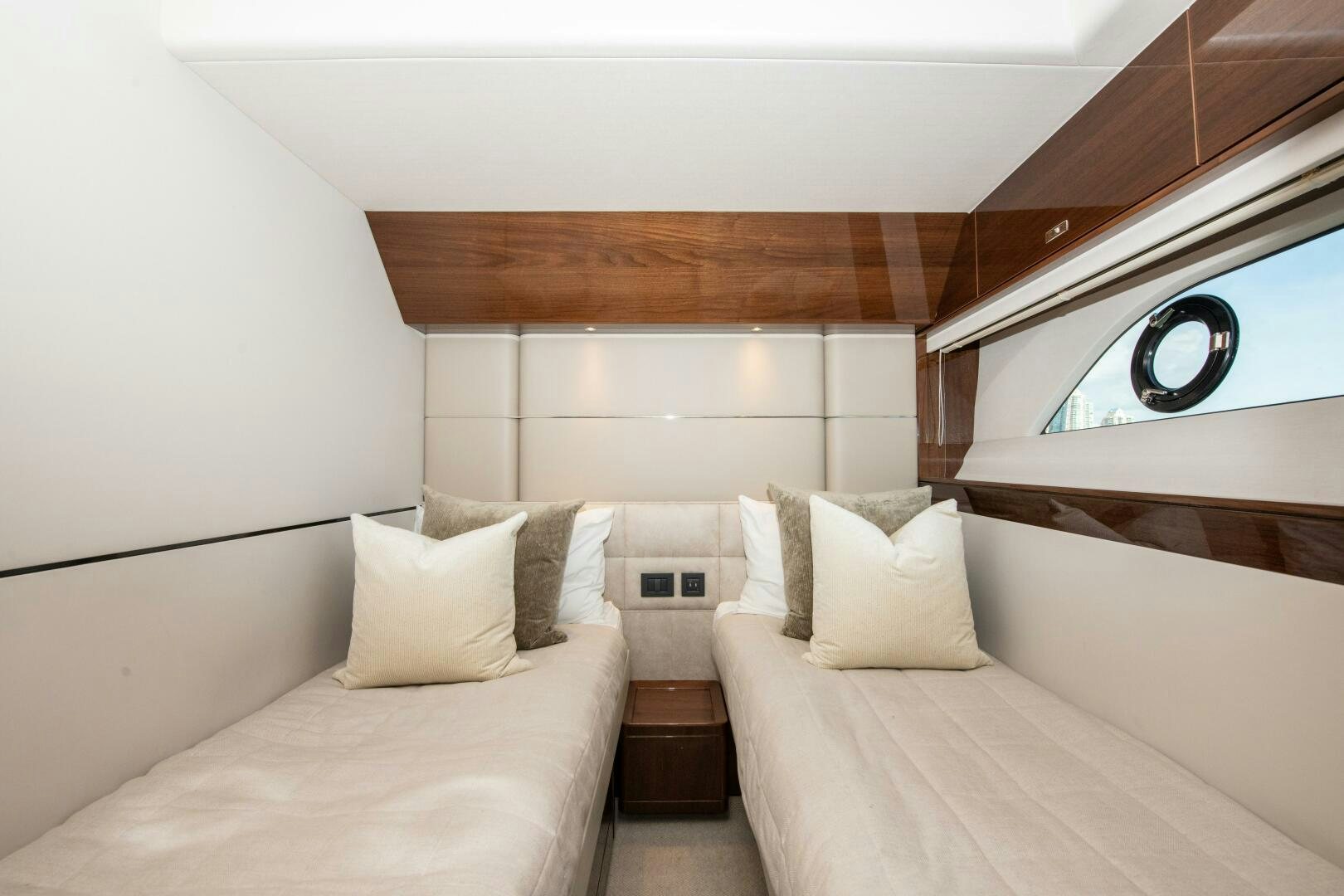 a room with two beds aboard OUR ALEPH Yacht for Sale
