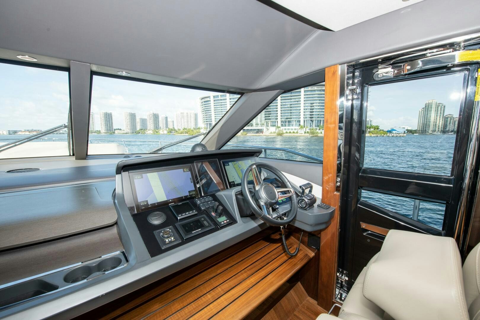 inside of a car aboard OUR ALEPH Yacht for Sale