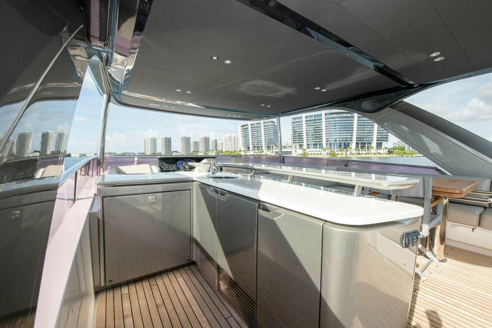 a room with a large window and a view of a city aboard OUR ALEPH Yacht for Sale