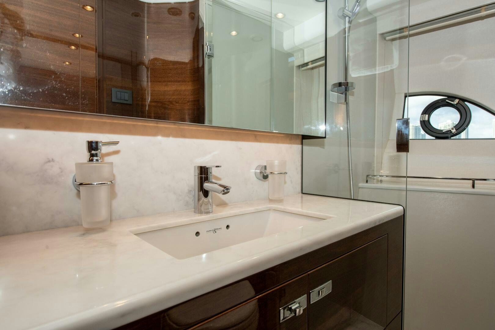 a bathroom with two sinks aboard OUR ALEPH Yacht for Sale