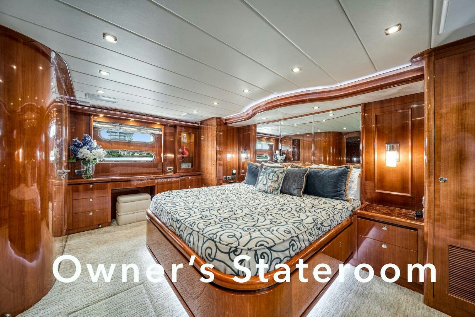 a bed in a room aboard ESCAPE Yacht for Sale