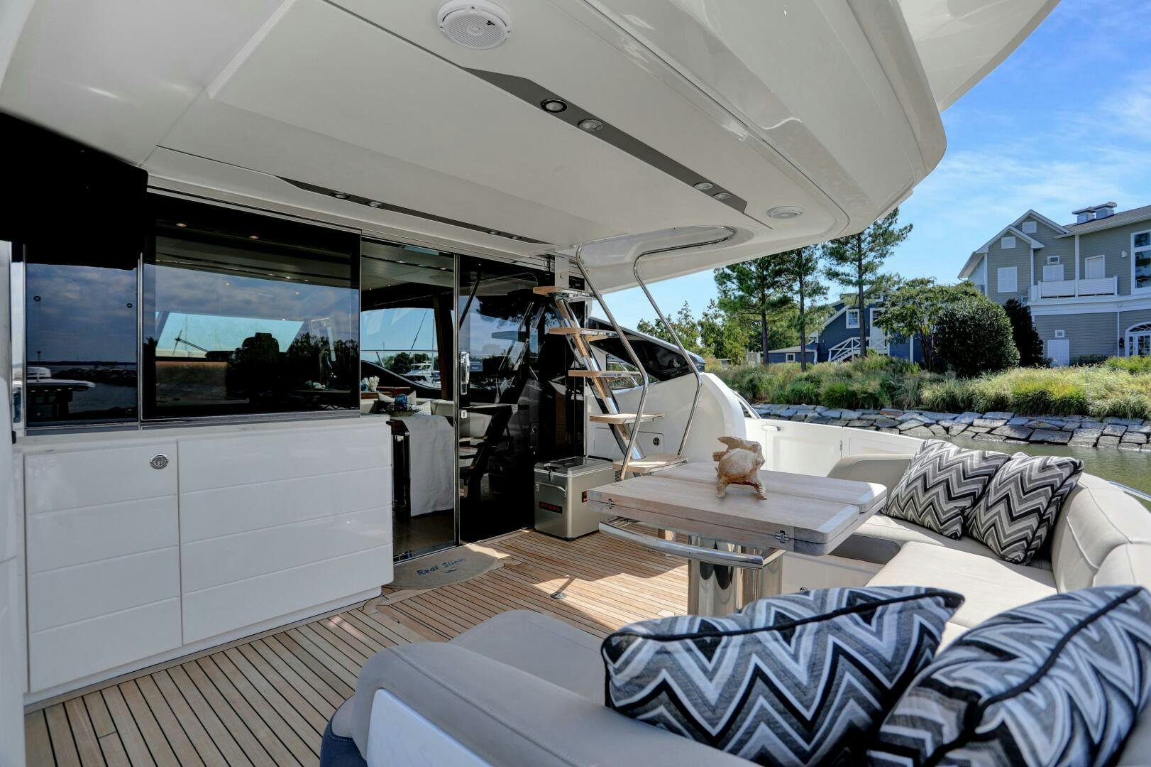 a dog on a boat aboard REAL SLICK Yacht for Sale