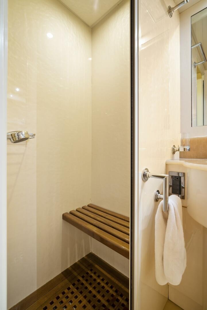 a bathroom with a shower and a toilet aboard NONE Yacht for Sale