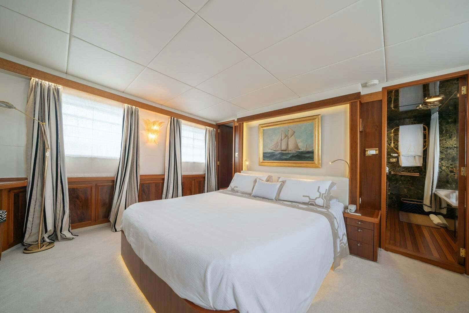 a room with two beds aboard BLUEMAR II Yacht for Sale
