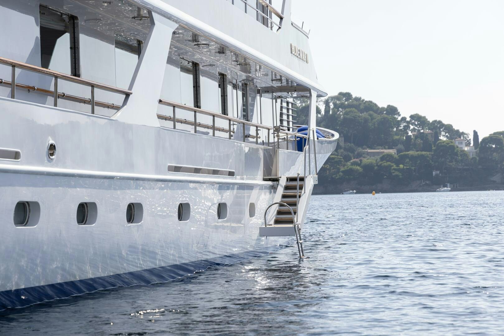 a large white boat in the water aboard BLUEMAR II Yacht for Sale