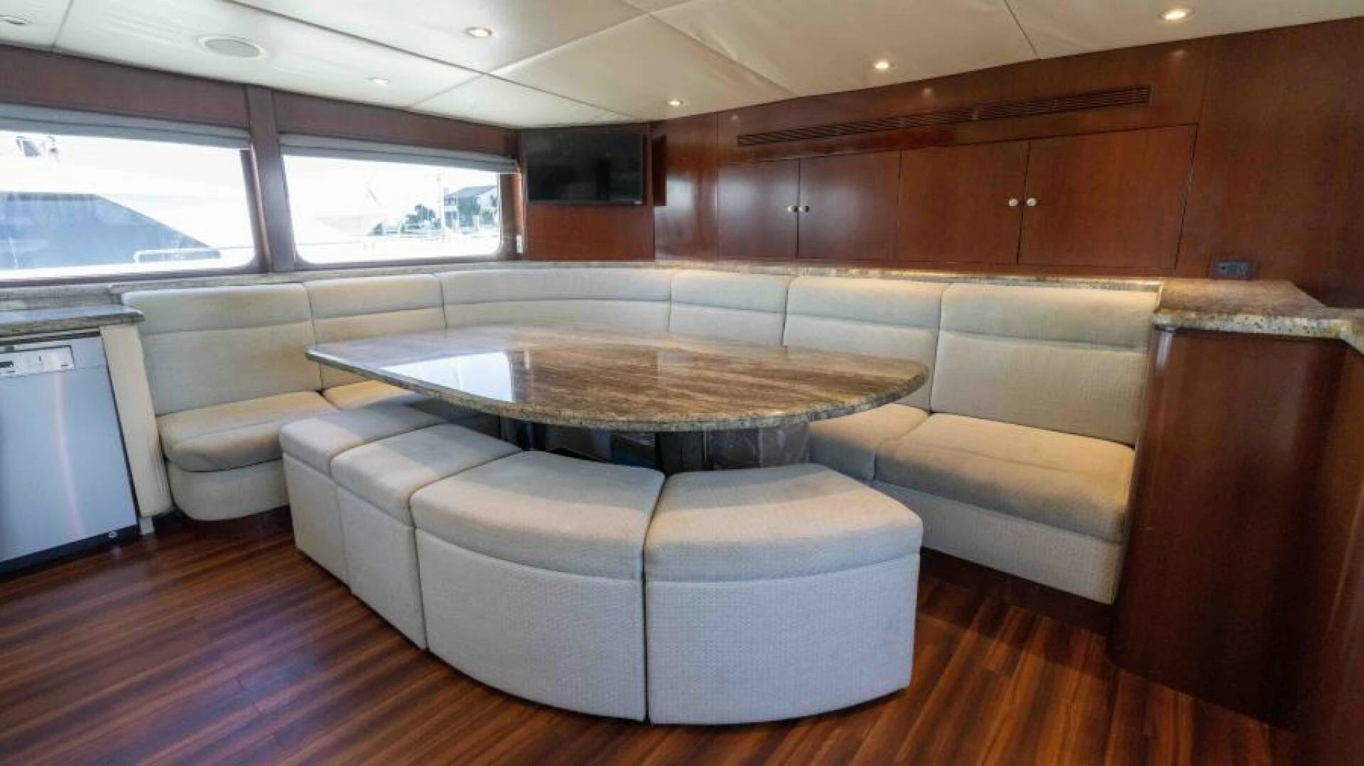 a living room with a couch aboard ODIN Yacht for Sale
