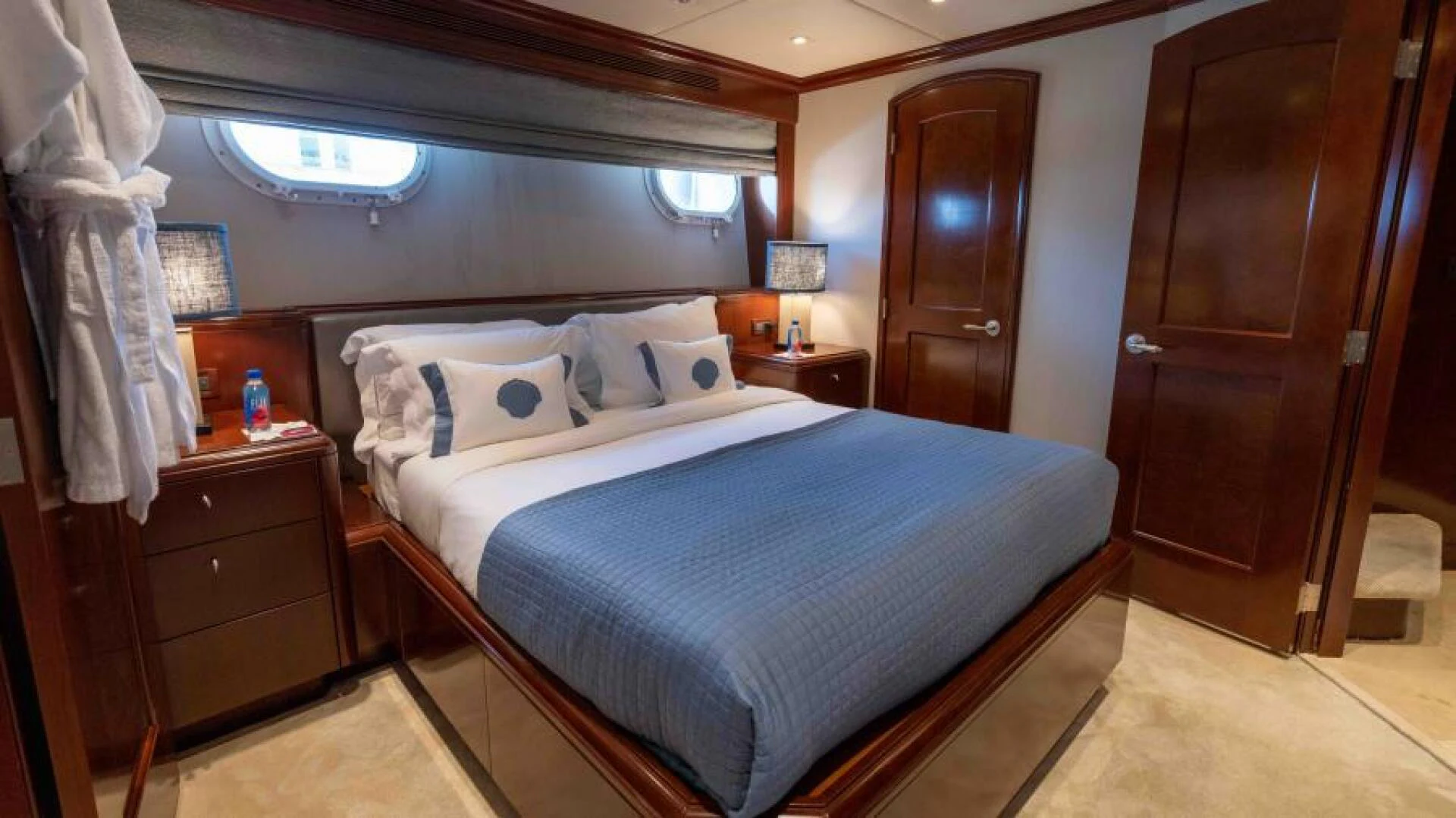 a room with two beds aboard ODIN Yacht for Sale