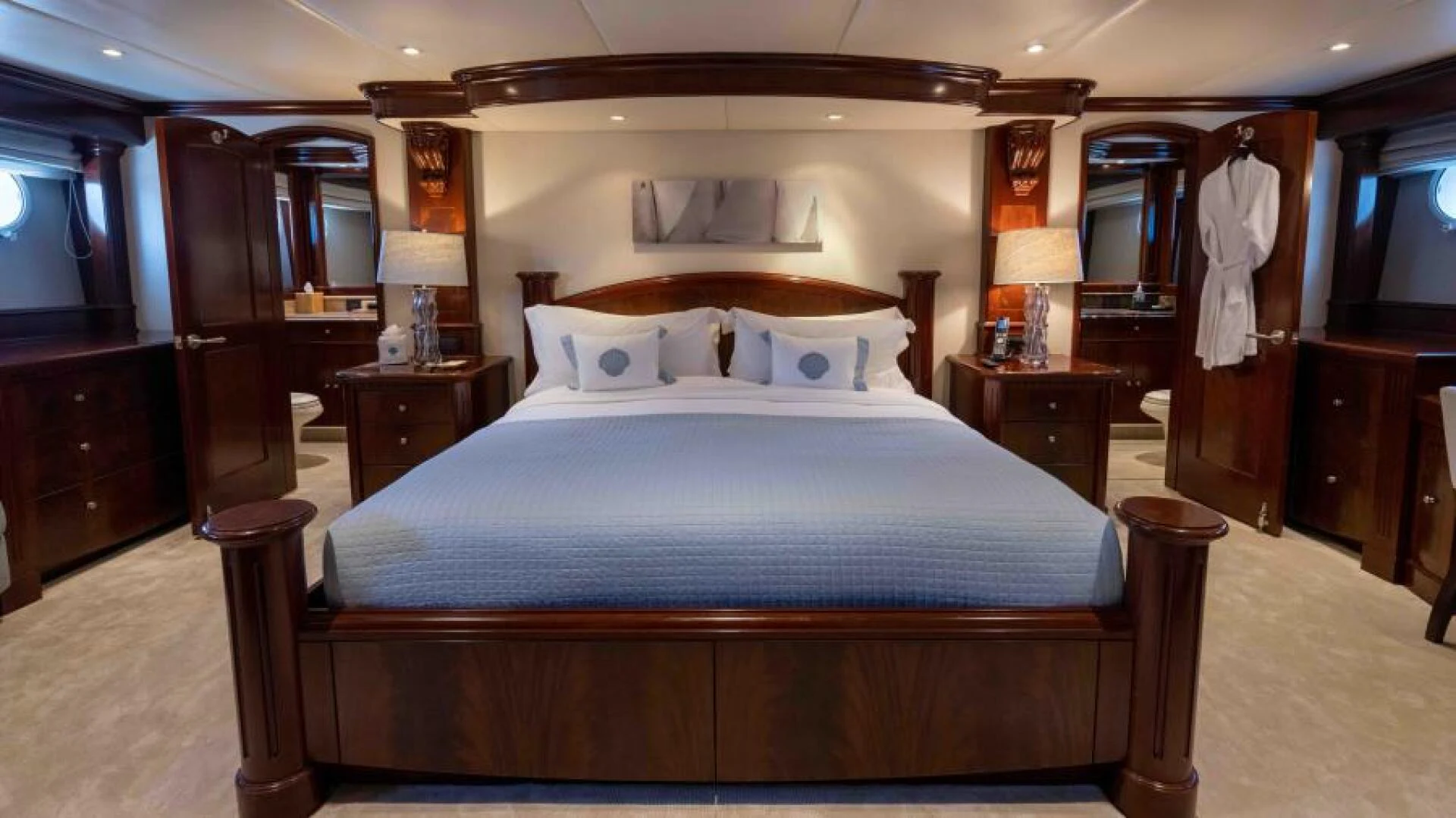 a large bed in a room aboard ODIN Yacht for Sale