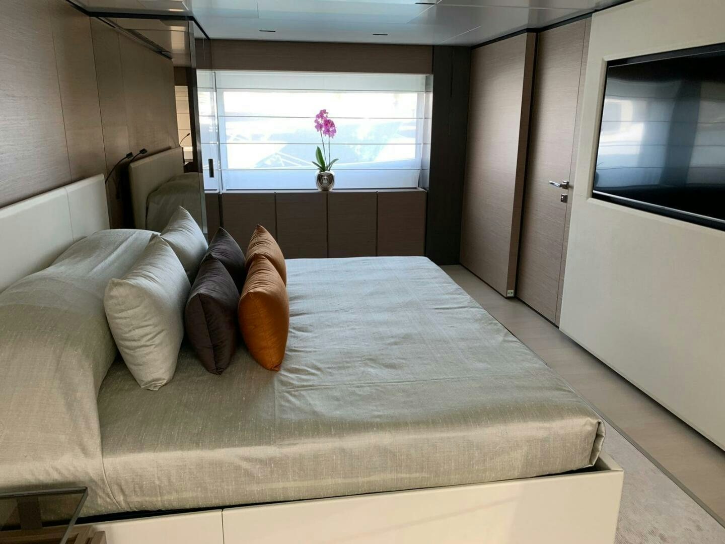 a bed in a room aboard MARIA THERESA Yacht for Sale