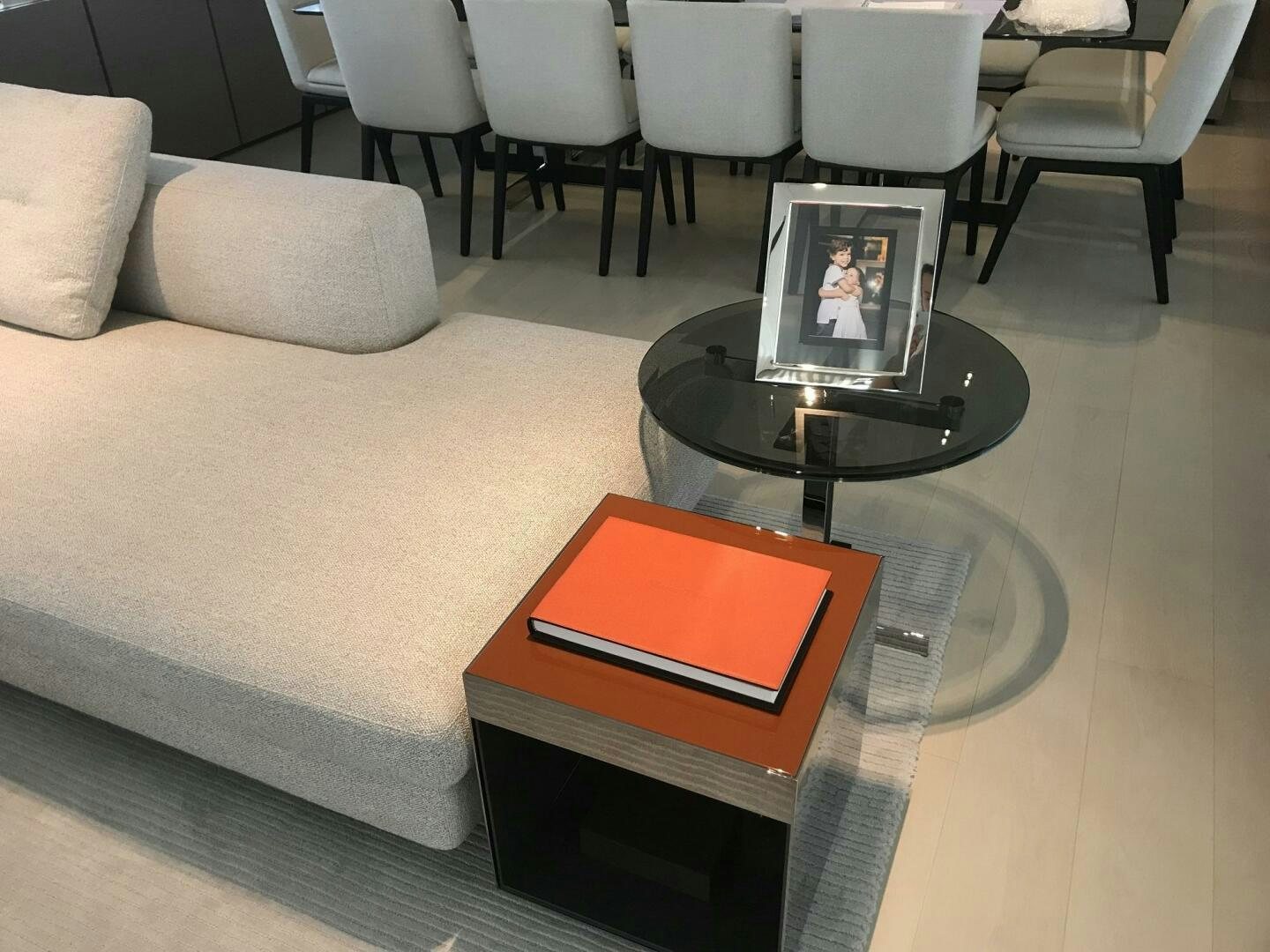 a table with a picture on it aboard MARIA THERESA Yacht for Sale