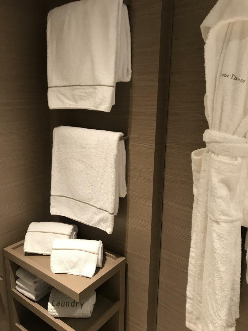 a white towel on a rack aboard MARIA THERESA Yacht for Sale