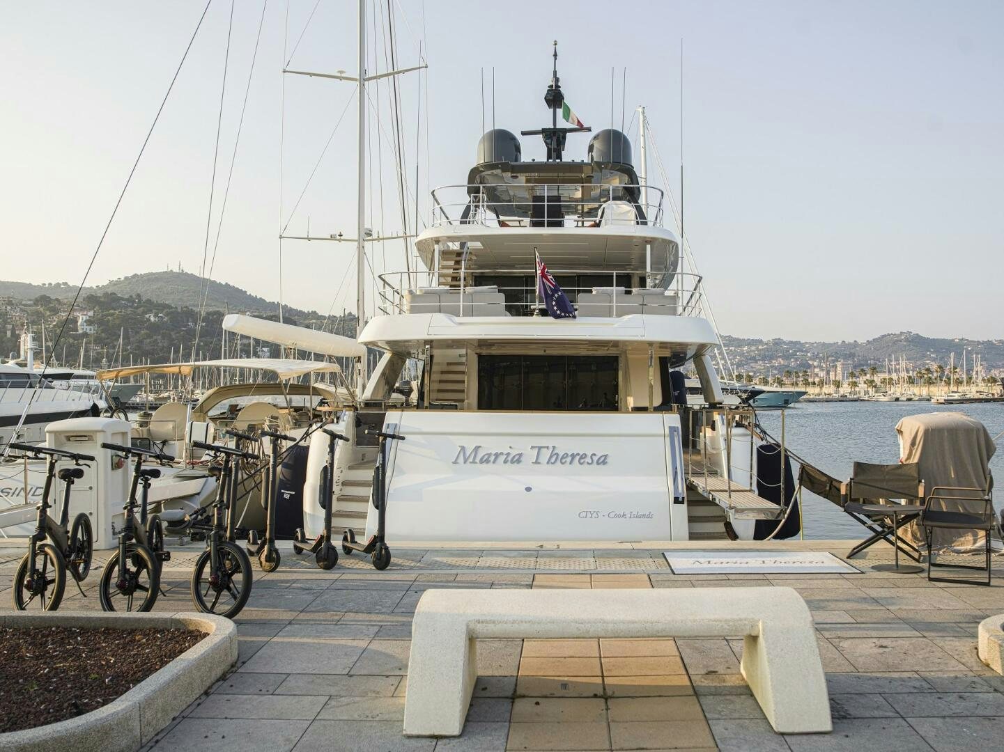 a boat on a dock aboard MARIA THERESA Yacht for Sale