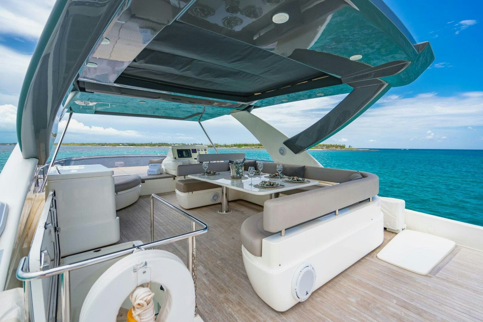 a boat on a deck aboard KUDU Yacht for Sale