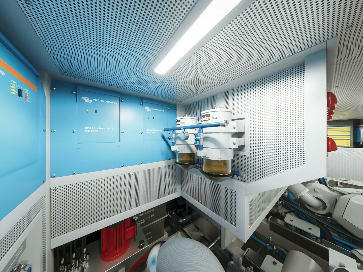 a large room with many sinks aboard CORMORANT Yacht for Sale