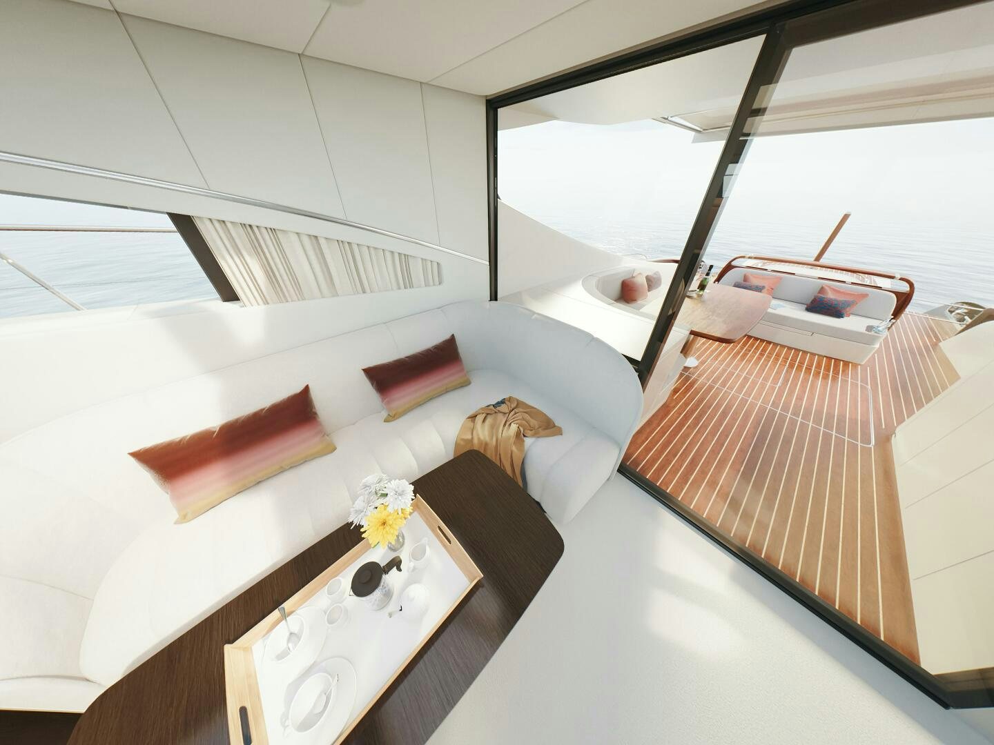 a room with a bed and a table aboard CORMORANT Yacht for Sale