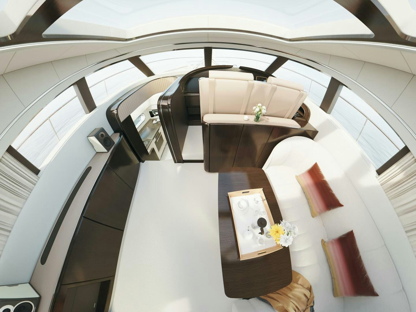 a room with a table and chairs aboard CORMORANT Yacht for Sale