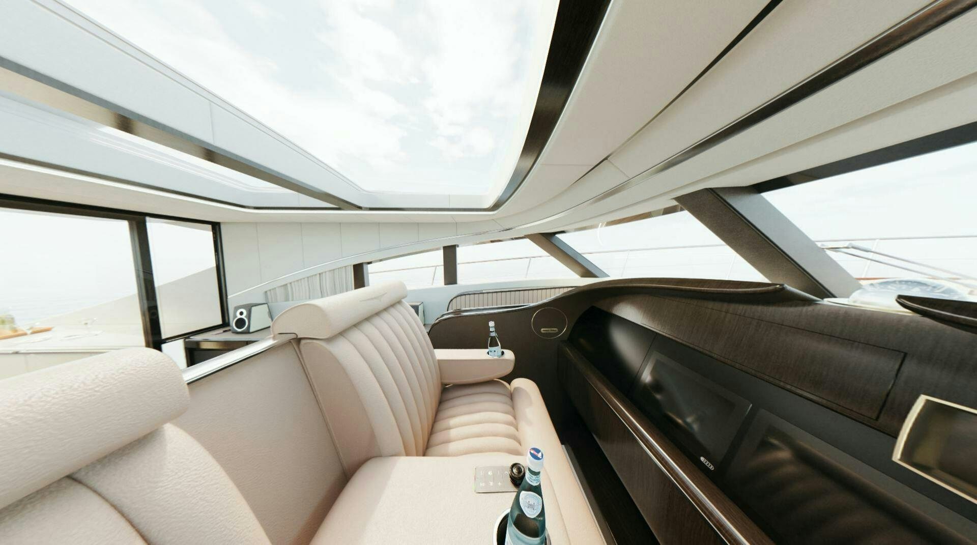 inside of a car aboard CORMORANT Yacht for Sale