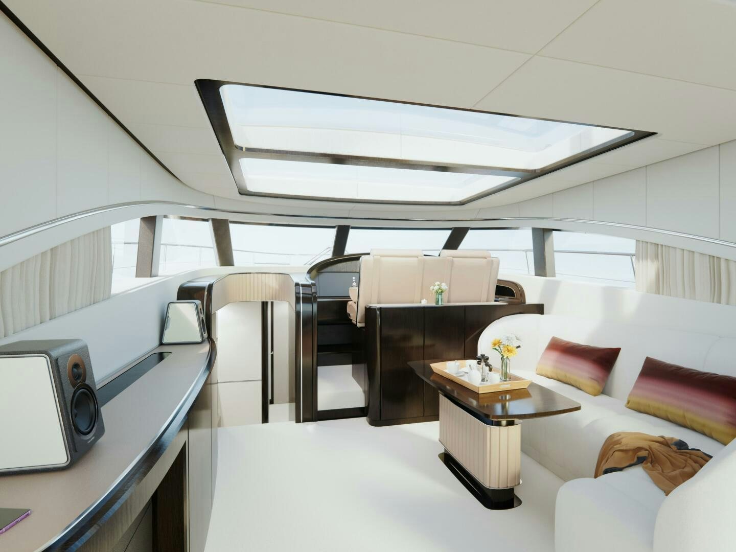 a room with a bed and a desk aboard CORMORANT Yacht for Sale