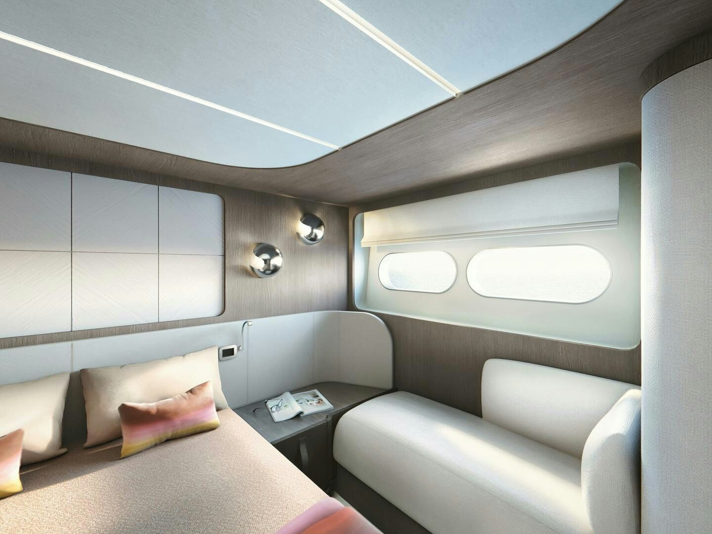 a room with a couch and a table aboard CORMORANT Yacht for Sale