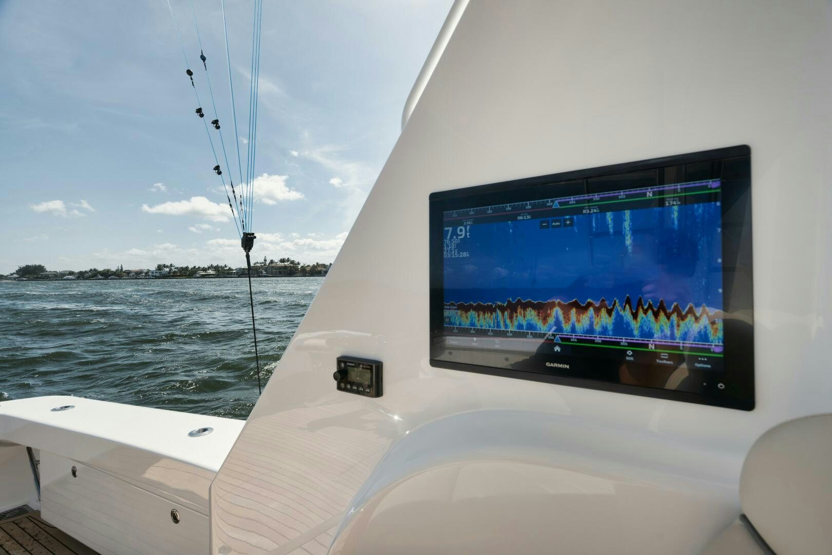 a screen on a boat aboard DOUBLE SHOT Yacht for Sale